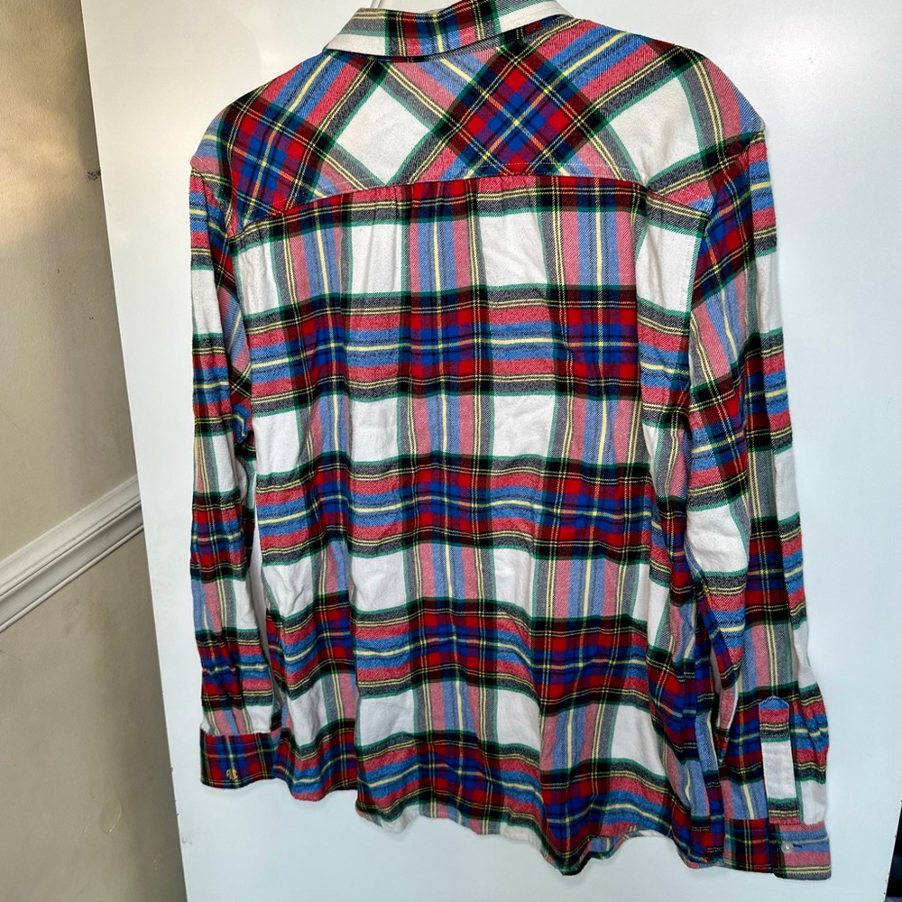 Boy’s Lands' End Flannel Button Down Shirt XL Size 18 Red Blue Christmas Plaid - Picture 4 of 5